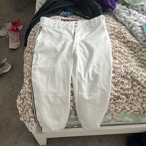 UNDER AMOUR SOFTBALL PANTS WHITE WITH GREEN STRIPE AUTHENTIC